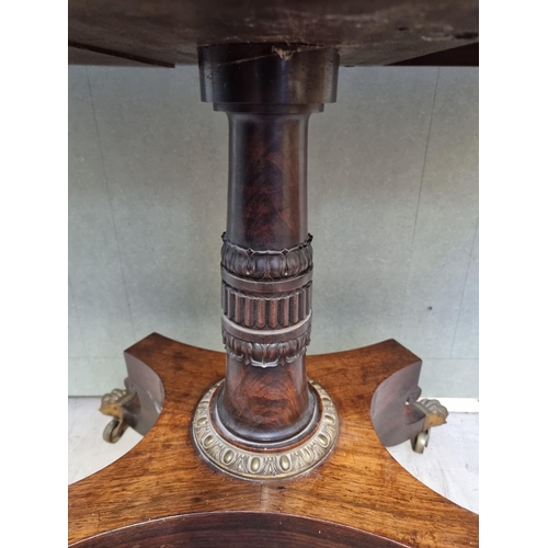 1057 - A William IV rosewood pedestal card table, with unusual brass push button lock mechanism, 91cm ... 