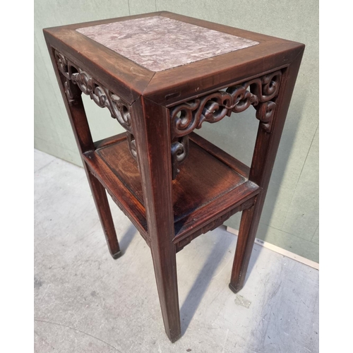 1061 - A Chinese carved hardwood and marble top jardiniere stand or table, 42cm wide. ... 