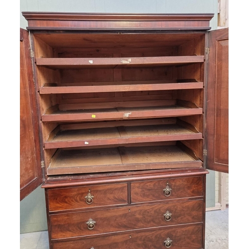 1066 - A 19th century mahogany linen press, enclosing five trays, 126cm wide.  