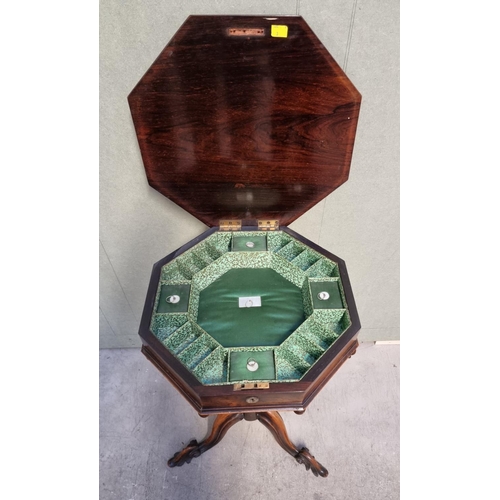 1073 - A Victorian rosewood octagonal trumpet form work table, 43cm wide.