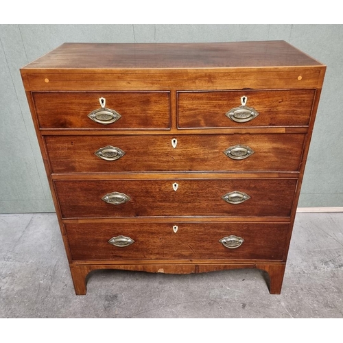 1075 - A George III mahogany and line inlaid chest of drawers, with ivory escutcheons, 90cm wide.DEFRA Ivor... 