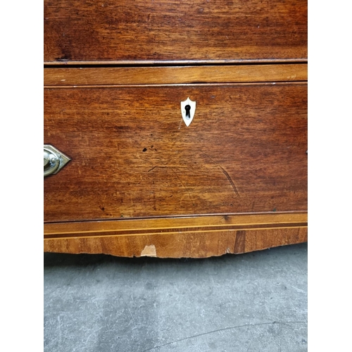 1075 - A George III mahogany and line inlaid chest of drawers, with ivory escutcheons, 90cm wide.DEFRA Ivor... 