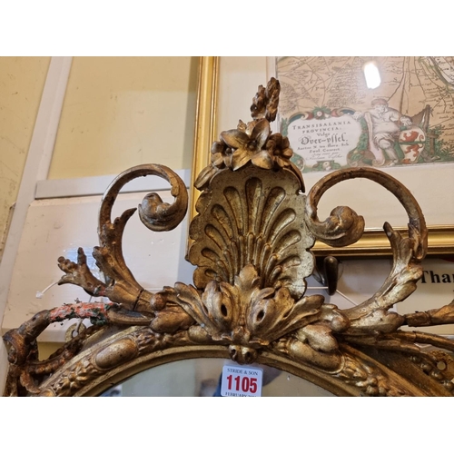 1105 - Two antique giltwood framed girandoles, largest 100 x 56cm.