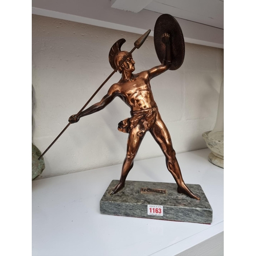 1163 - A patinated spelter figure group of Achilleas, on marble base, 40.5cm high.... 