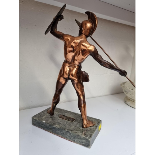 1163 - A patinated spelter figure group of Achilleas, on marble base, 40.5cm high.... 