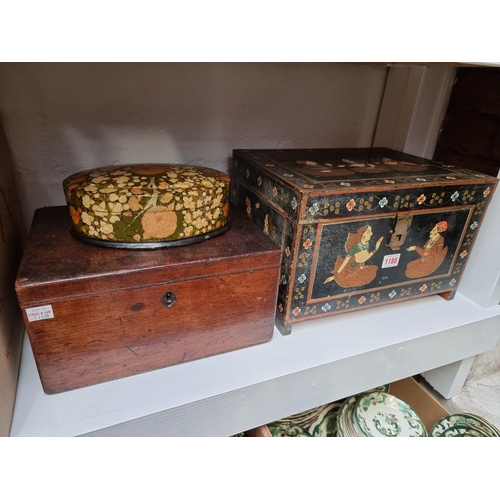 1188 - A Georgian mahogany casket, 30.5cm wide; together with another Indian painted wood example, 35.5cm w... 