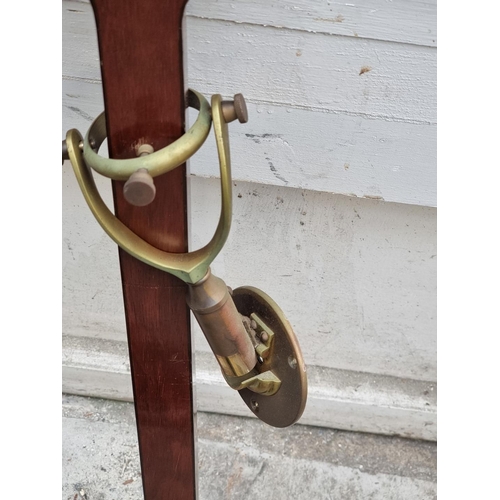 1201 - A good reproduction mahogany marine stick barometer, with brass gimbal mount, 91cm high.... 