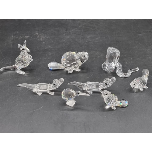 1228 - Swarovski: a group of eight animals, to include kangaroo, kiwi, beaver and snake, each boxed. (8)... 