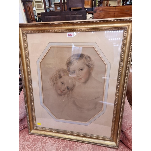 1262 - Attributed to Adam Buck, a head and shoulders portrait of two children, watercolour, 48 x 38.5cm.... 