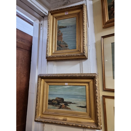 1283 - English School, late 19th century, a coastal scenes, a pair, oil on board, 32 x 19cm and 19 x 32cm. ... 