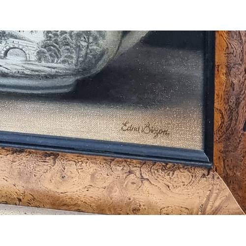 1290 - Edna Bizon, 'Morning Rolls', signed, inscribed on labels verso, oil on canvas, 12 x 30cm.... 