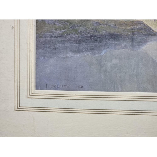 1293 - J Dalziel, a Highland loch, signed and dated 1902, watercolour, 30 x 60cm.