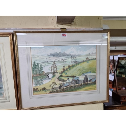 1294 - W Ion Walker, an extensive river landscape, signed and dated 1939, watercolour, 29 x 39.5cm.  &... 