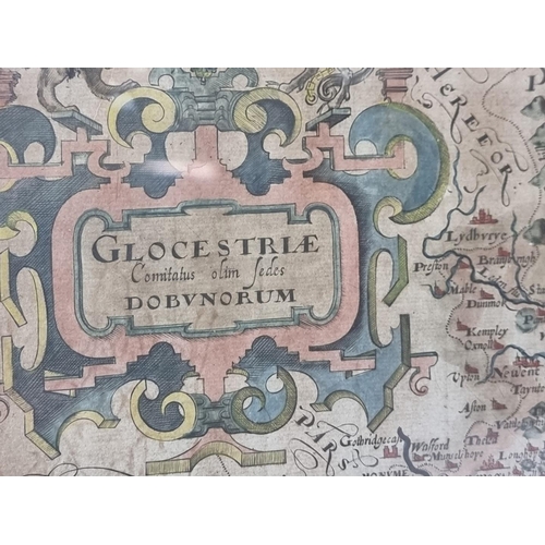 1312 - An antique hand coloured map of 'Glocestriae', by Christopher Saxton, pl.29 x 32.5cm.... 