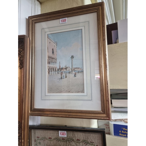 1322 - G Saletta, The Piazza, Venice, signed, watercolour, 26 x 16cm.   