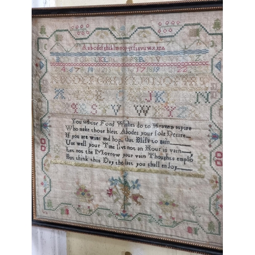 1323 - A near pair of 19th century needlework samplers, probably by sisters, one inscribed 'Ann Tidy, Finni... 