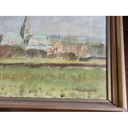 1324 - Nigel Purchase, 'Chichester Cathedral', signed and dated 67, oil on canvas, 16.5 x 21.5cm.... 