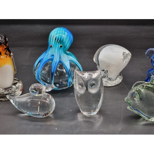 1358 - Ten clear and coloured glass animal and fish form glass paperweights, to include an octopus example,... 