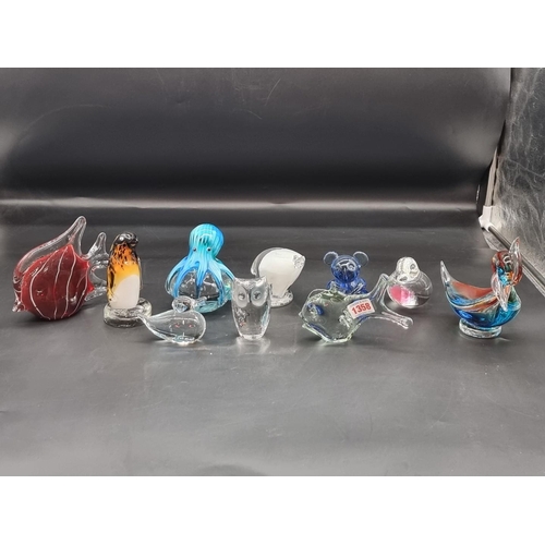 1358 - Ten clear and coloured glass animal and fish form glass paperweights, to include an octopus example,... 