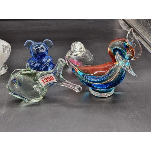 1358 - Ten clear and coloured glass animal and fish form glass paperweights, to include an octopus example,... 