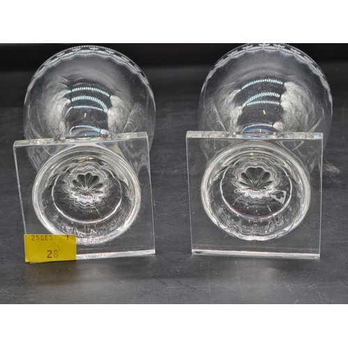 1367 - WITHDRAWN FROM SALE A pair of clear glass pedestal rummers, with engraved decoration to the rim, 13.... 