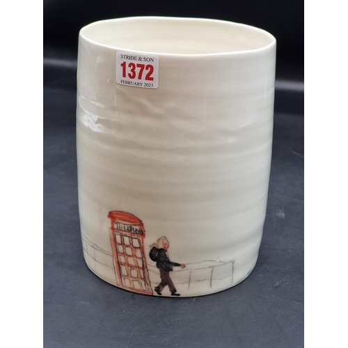 1372 - Studio Pottery: a Helen Beard sleeve vase, inscribed 'you can always see the gherkin', further ... 