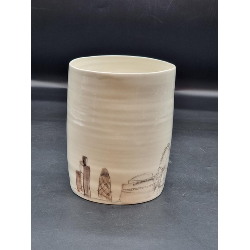 1372 - Studio Pottery: a Helen Beard sleeve vase, inscribed 'you can always see the gherkin', further ... 