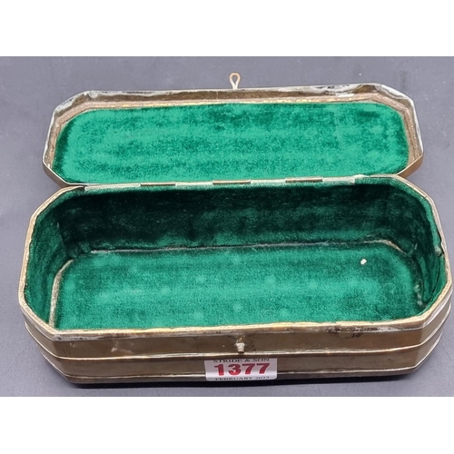 1377 - An 18th century Dutch brass tobacco box, engraved with floral scrolls, 18cm wide. ... 