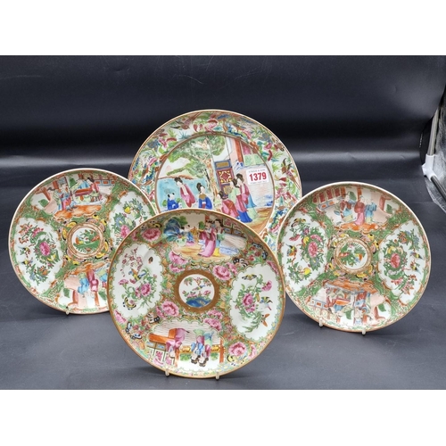 1379 - Four Chinese Canton enamel famille rose plates, late 19th century, largest 25.5cm diameter, (star cr... 