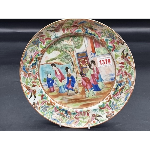 1379 - Four Chinese Canton enamel famille rose plates, late 19th century, largest 25.5cm diameter, (star cr... 