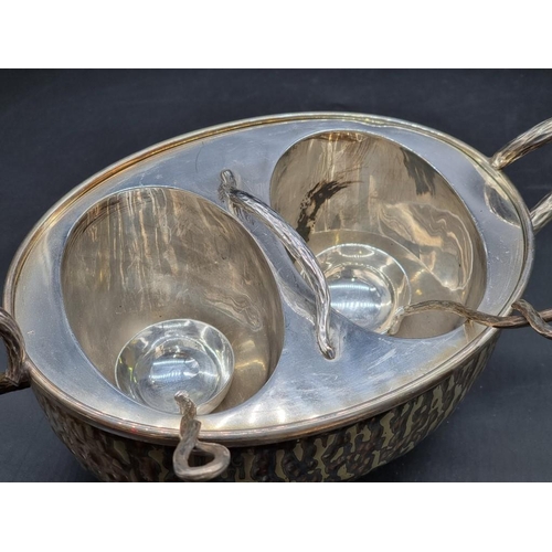 1403 - An unusual twin handled double tureen, cover and spoons, by Hukin & Heath, of naturalistic form ... 