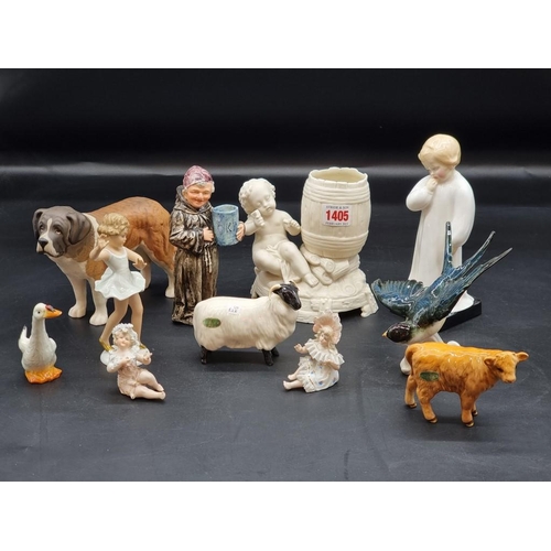 1405 - A collection of Beswick, Doulton and other pottery and porcelain figures. (11)