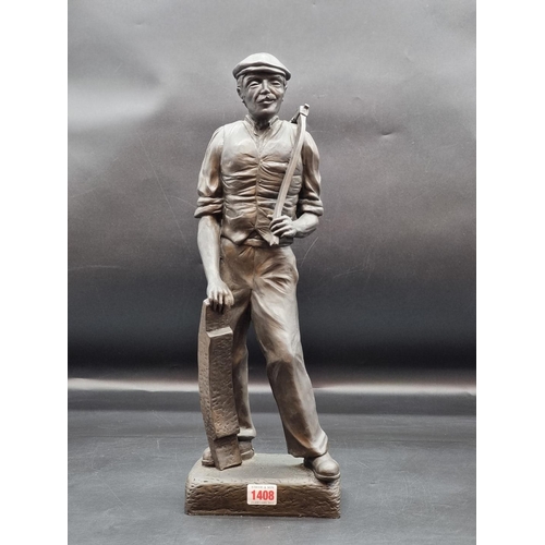 1408 - A bronzed resin figure of a carpenter, 49cm high. 