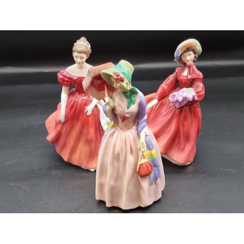 1422 - Seven Royal Doulton figures, to include: 'Miss Demure', HN1402, (hairline to base); 'Sweet Anne', HN... 