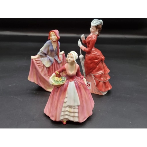 1422 - Seven Royal Doulton figures, to include: 'Miss Demure', HN1402, (hairline to base); 'Sweet Anne', HN... 