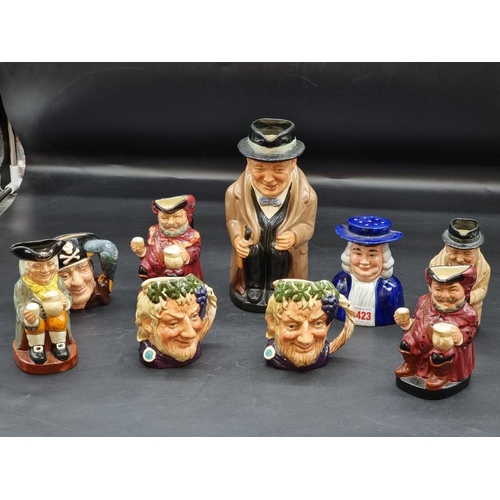 1423 - Eight Royal Doulton character jugs; together with another Wood & Sons cruet. (9)... 