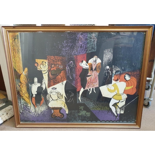 1440 - Manner of John Piper, Shakespearian figures, unsigned, colour print, 72 x 96cm.