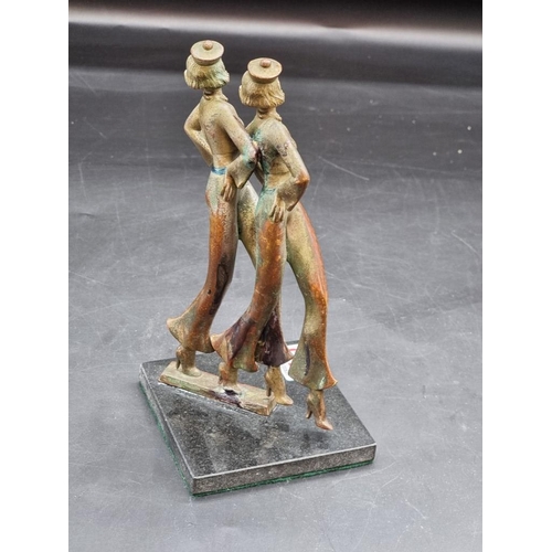 1445 - An Art Deco cold painted bronze figure group of two dancers, 20cm high. 