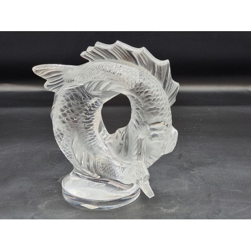 1459 - A large Lalique double fish glass sculpture, 28.5cm high. 