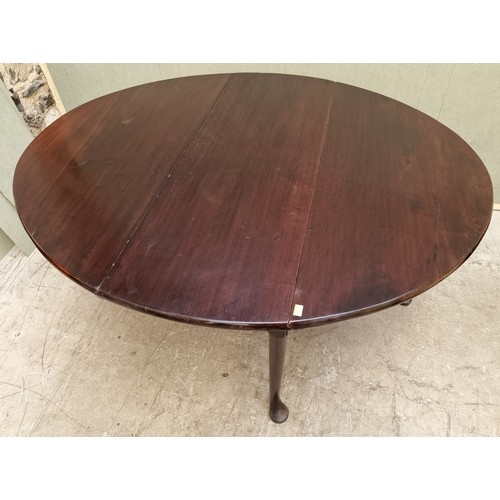 1619 - An 18th century mahogany drop leaf table, 120.5cm long x 134cm when open. (repairs and replacements ... 