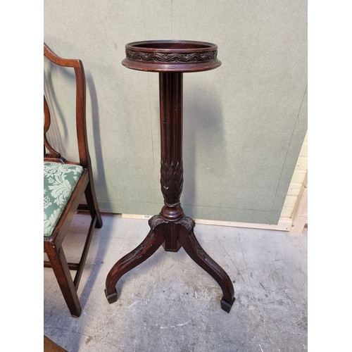 1630 - A Georgian mahogany dining chair; together with a mahogany tripod torchere, 95.5cm high and an old e... 