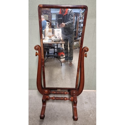 1648 - A 19th century mahogany cheval mirror, 138.5cm high.