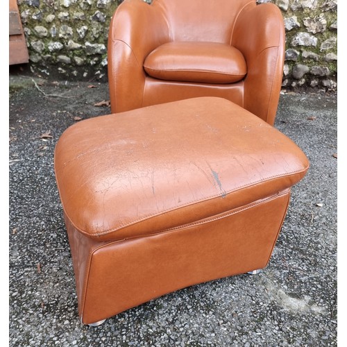 1651 - A modern leatherette chair and stool, (surface wear).