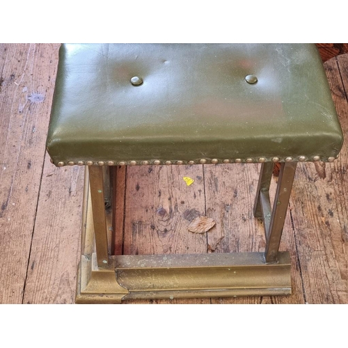 1100 - A late Victorian brass and studded green leather club fender, 40cm high x 134cm wide x 37cm dee... 