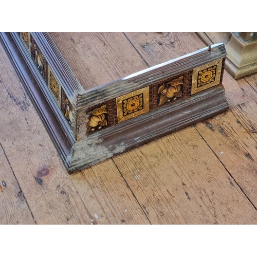 1101 - An interesting Arts and Crafts brass and tile inset fire kerb, 147.5cm wide.  ... 