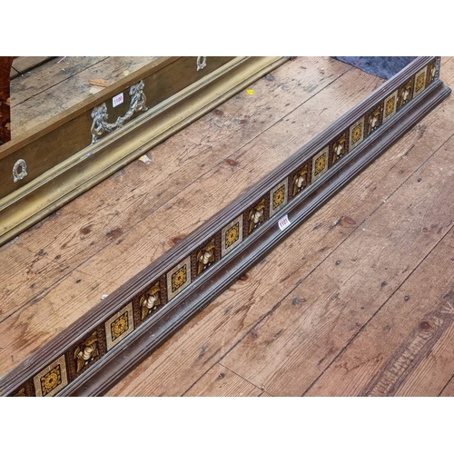 1101 - An interesting Arts and Crafts brass and tile inset fire kerb, 147.5cm wide.  ... 