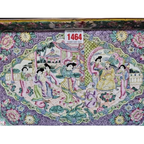 1464 - A 19th century Chinese Canton enamel rectangular tray, 19th century, painted with an emperor and att... 