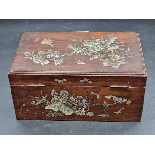 1465 - A Chinese hardwood and mother-of-pearl inlaid jewellery casket, 21cm wide. ... 