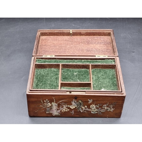 1465 - A Chinese hardwood and mother-of-pearl inlaid jewellery casket, 21cm wide. ... 