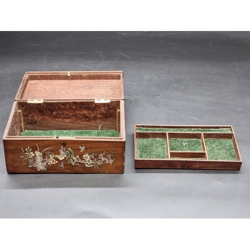 1465 - A Chinese hardwood and mother-of-pearl inlaid jewellery casket, 21cm wide. ... 